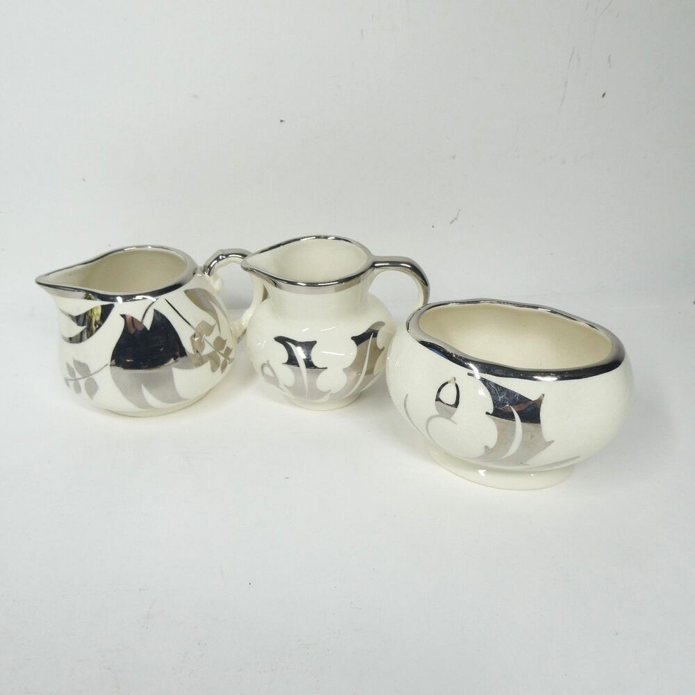 Sandland Ware England Silver Luster Ware Creamer Sugar Bowl Vintage Porcelain